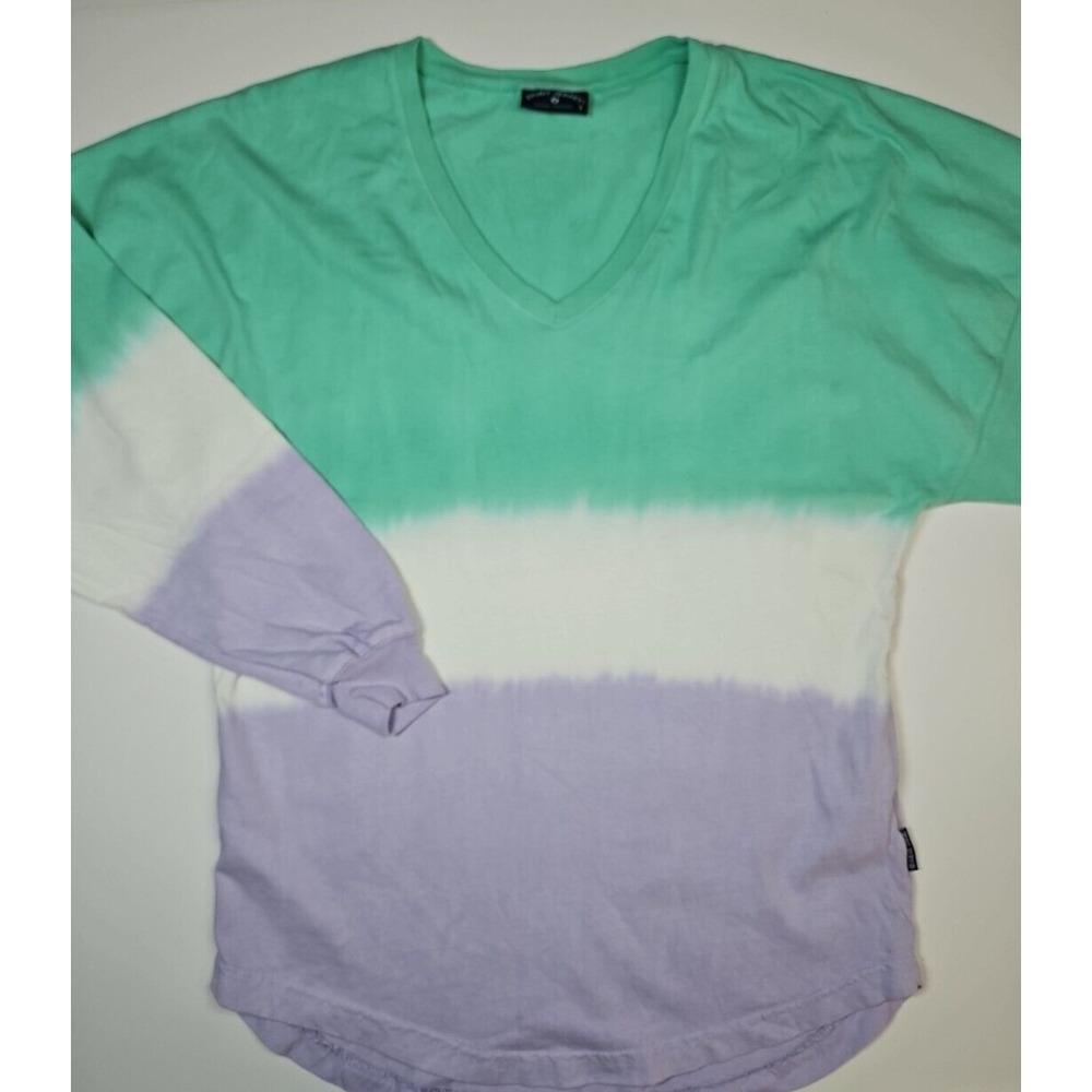 Spirit Jersey Green Purple Colorblock Lightweight V-Neck‎ Top Size Small NWOT
